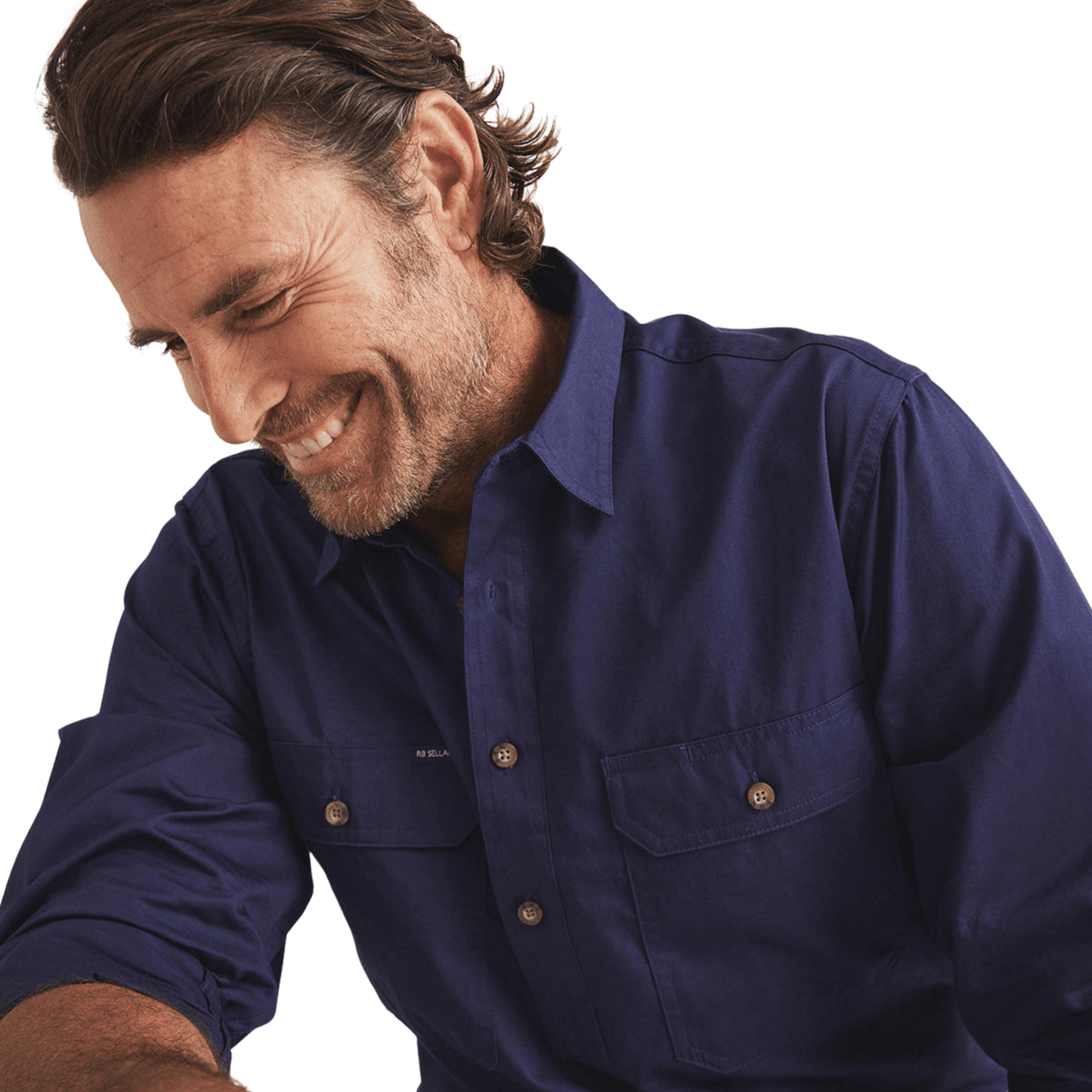 RB Sellars Men's Burton Half Button Mid Weight Work Shirt - Navy