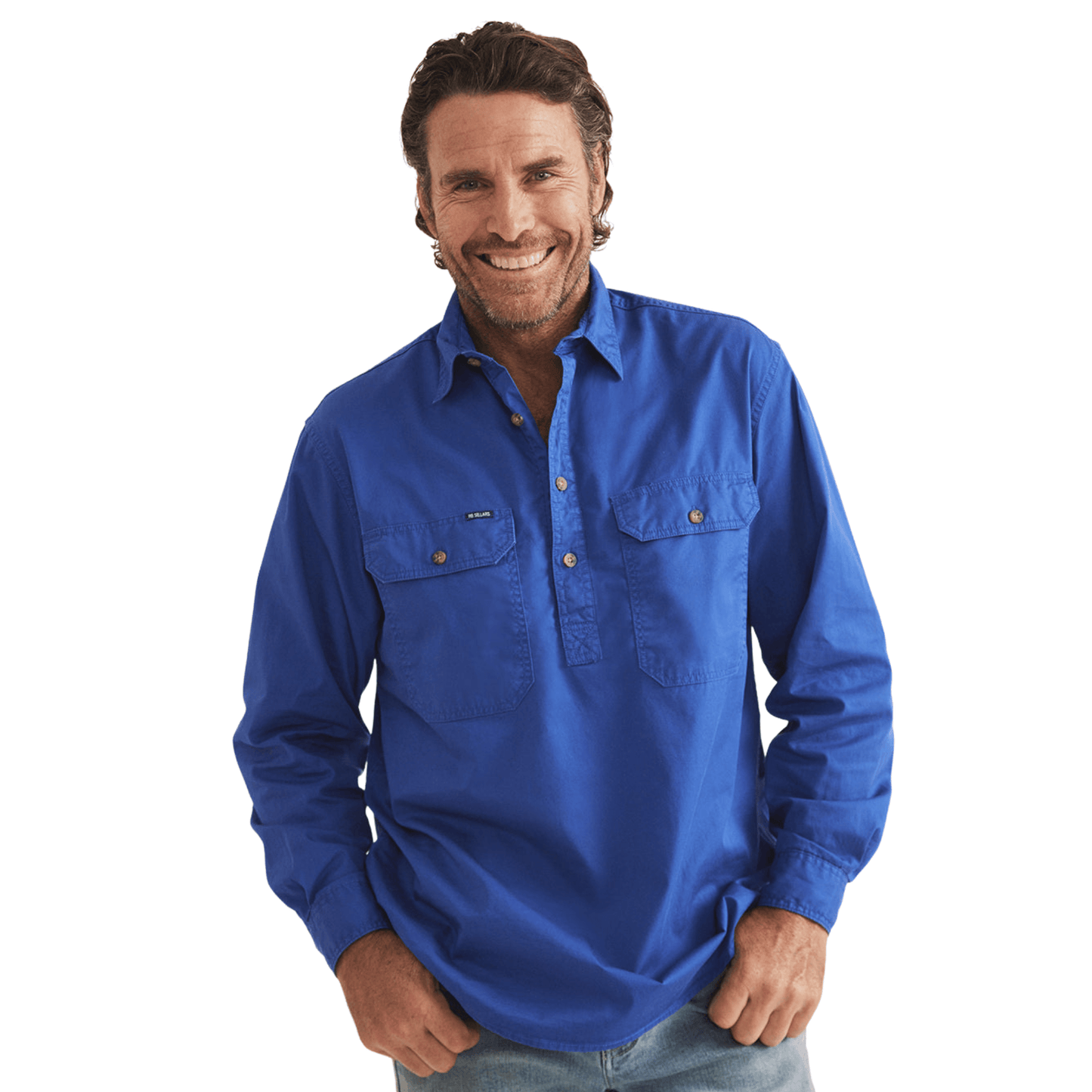 RB Sellars Men's Burton Half Button Australian Work Shirt - Royal