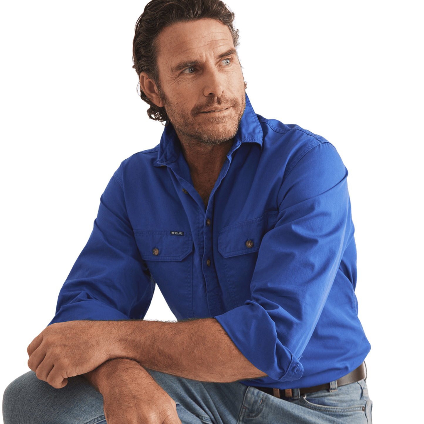 RB Sellars Men's Burton Half Button Mid Weight Work Shirt - Royal