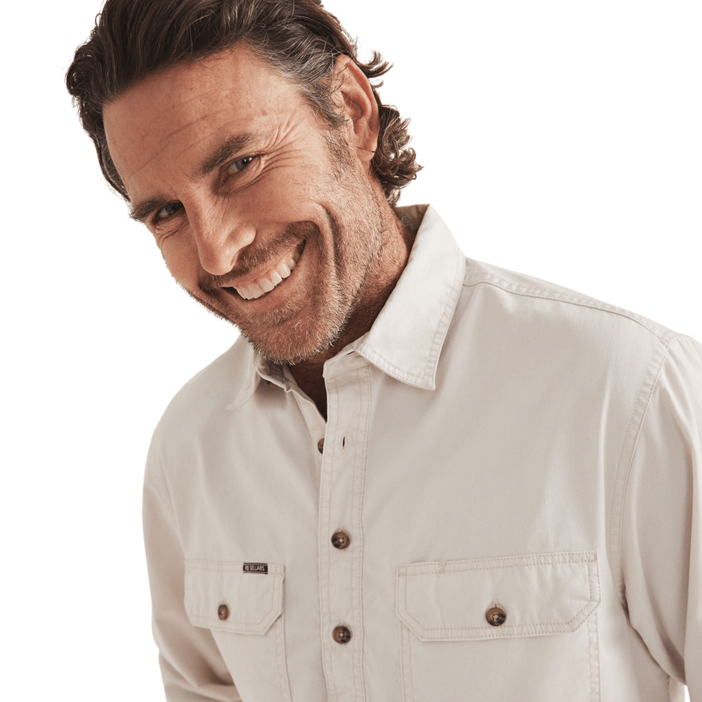 RB Sellars Men's Burton Half Button Mid Weight Work Shirt - Stone