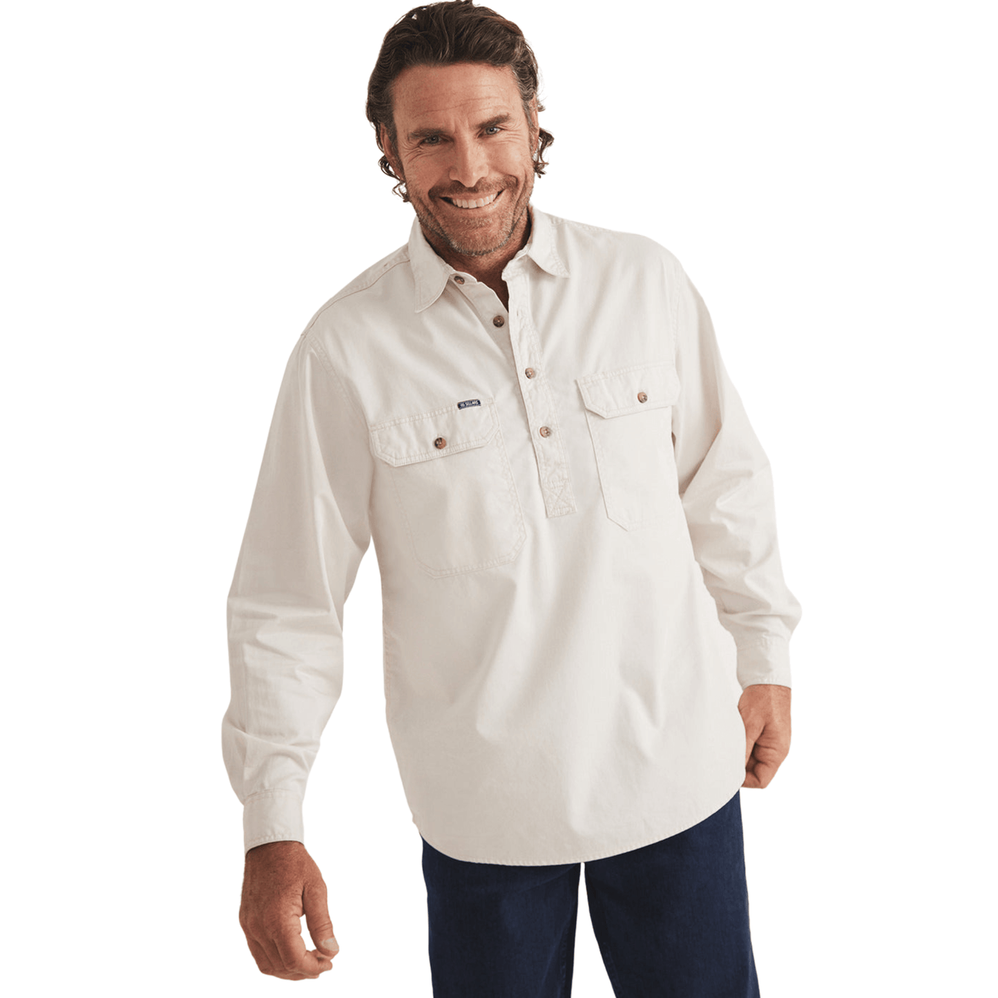 RB Sellars Men's Burton Half Button Australian Work Shirt - Stone