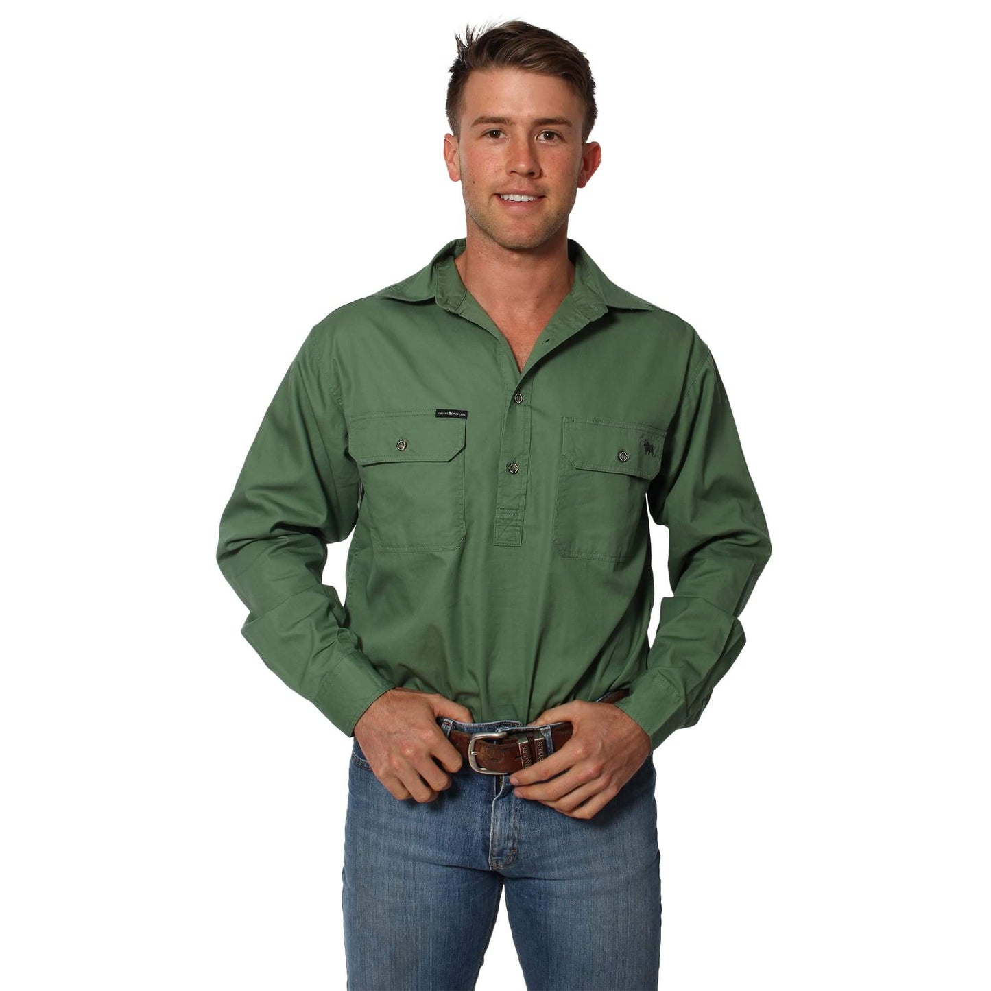 Ringers Western - Men's King River Work Shirt - Cactus Green