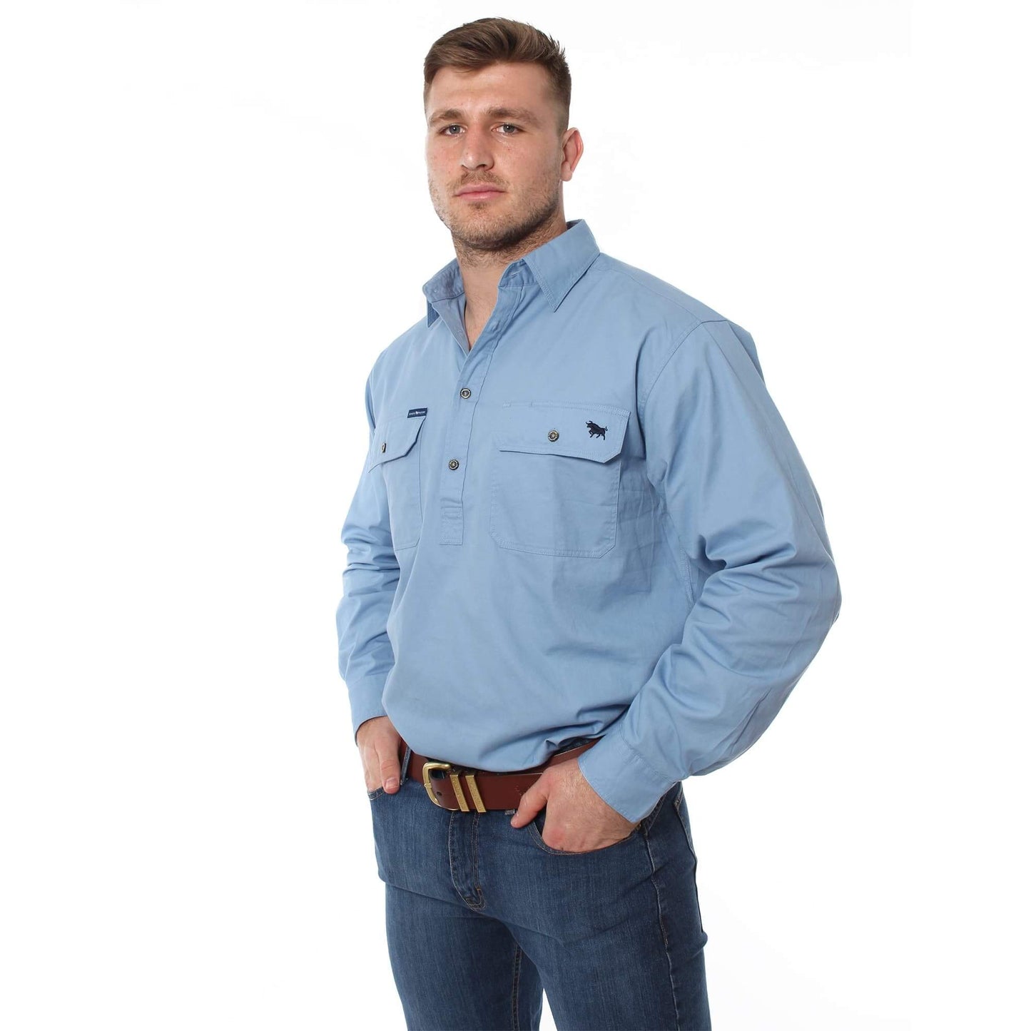 Ringers Western - Men's King River Work Shirt - Denim Blue
