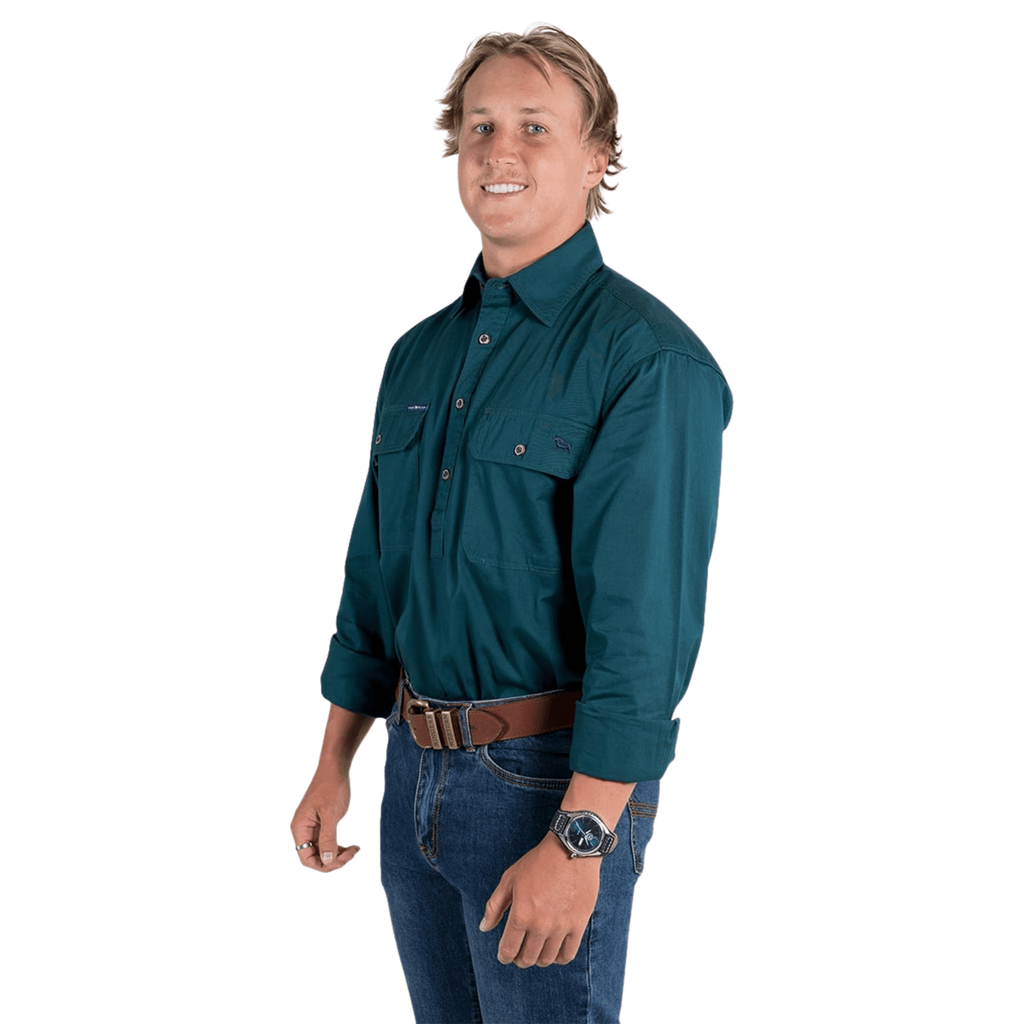 Ringers Western - Men's King River Work Shirt - Groundsheet Green