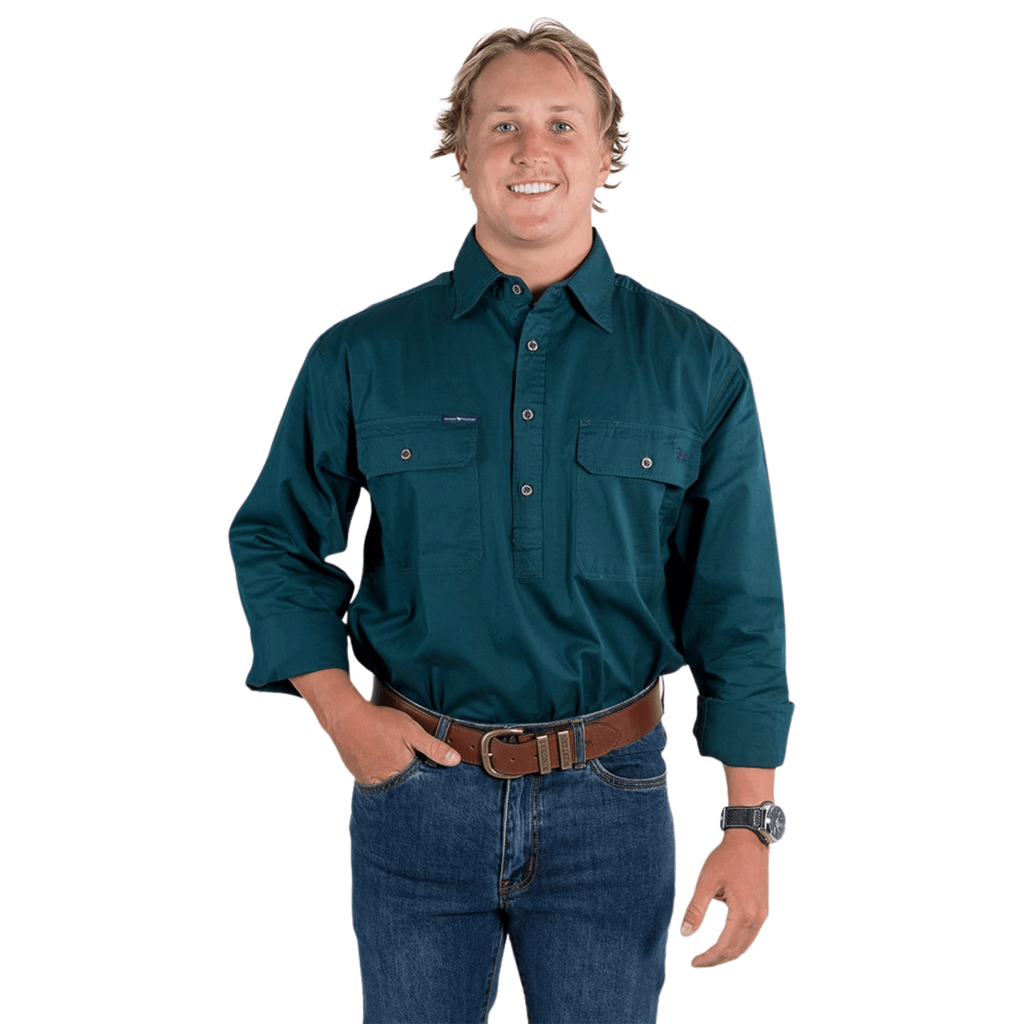 Ringers Western - Men's King River Work Shirt - Groundsheet Green