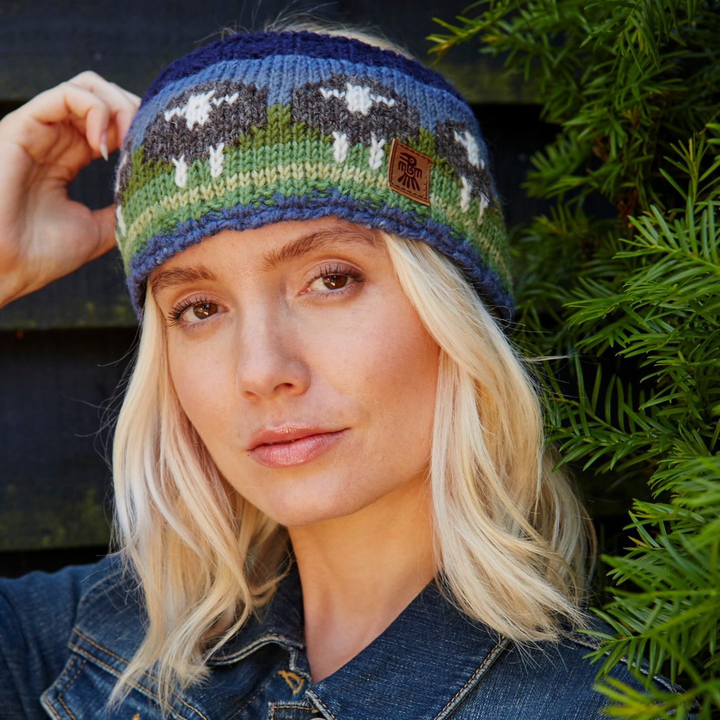 Pachamama Wool Headband with Flock of Herdwick Pattern