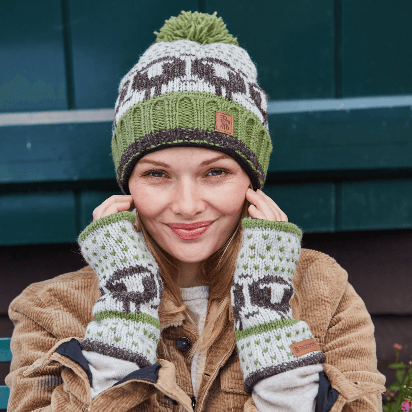 Pachamama Knitwear Herdwick Sheep Roll Back Bobble Beanie.