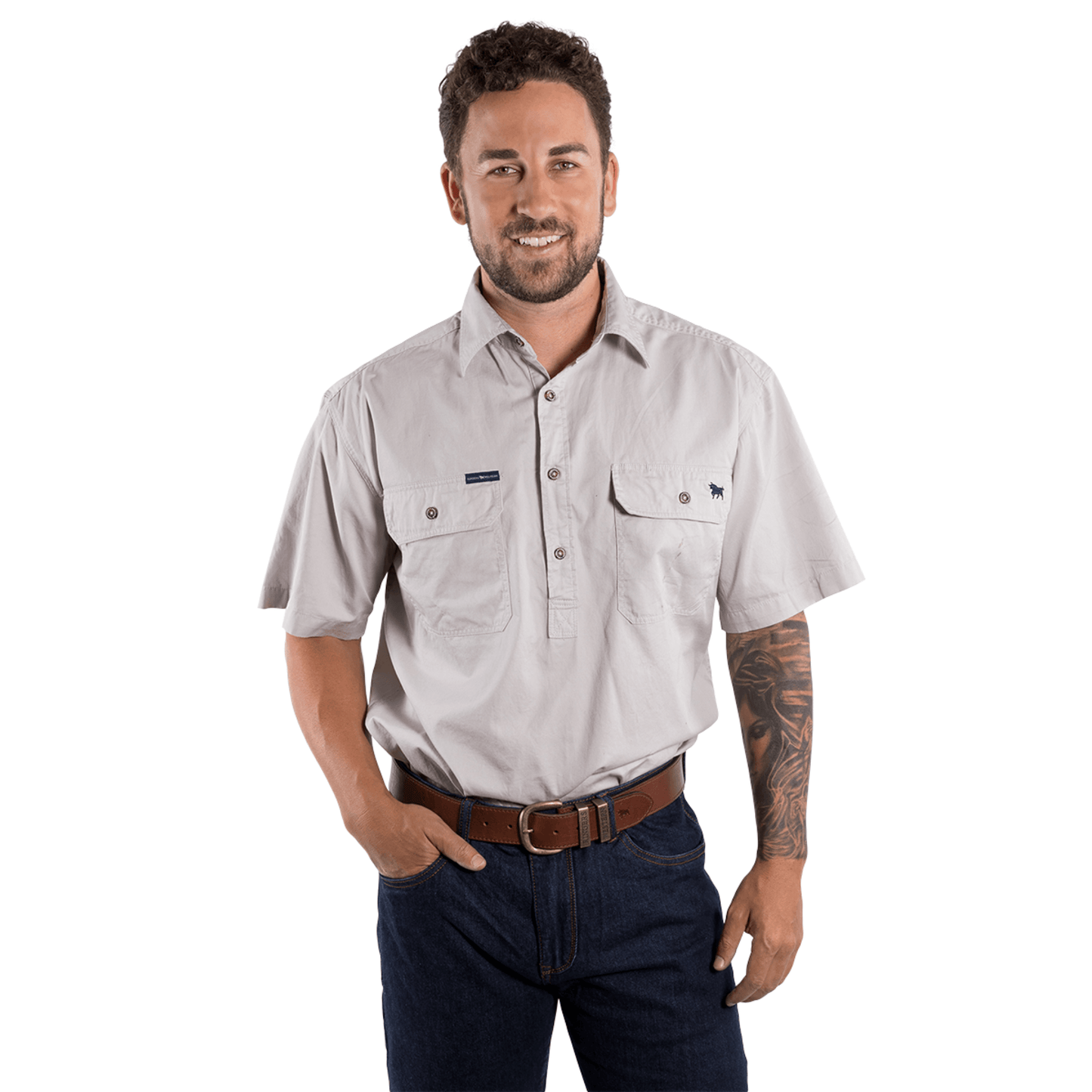 Ringers Western - Men's Pack Saddle Work Shirt - Beige