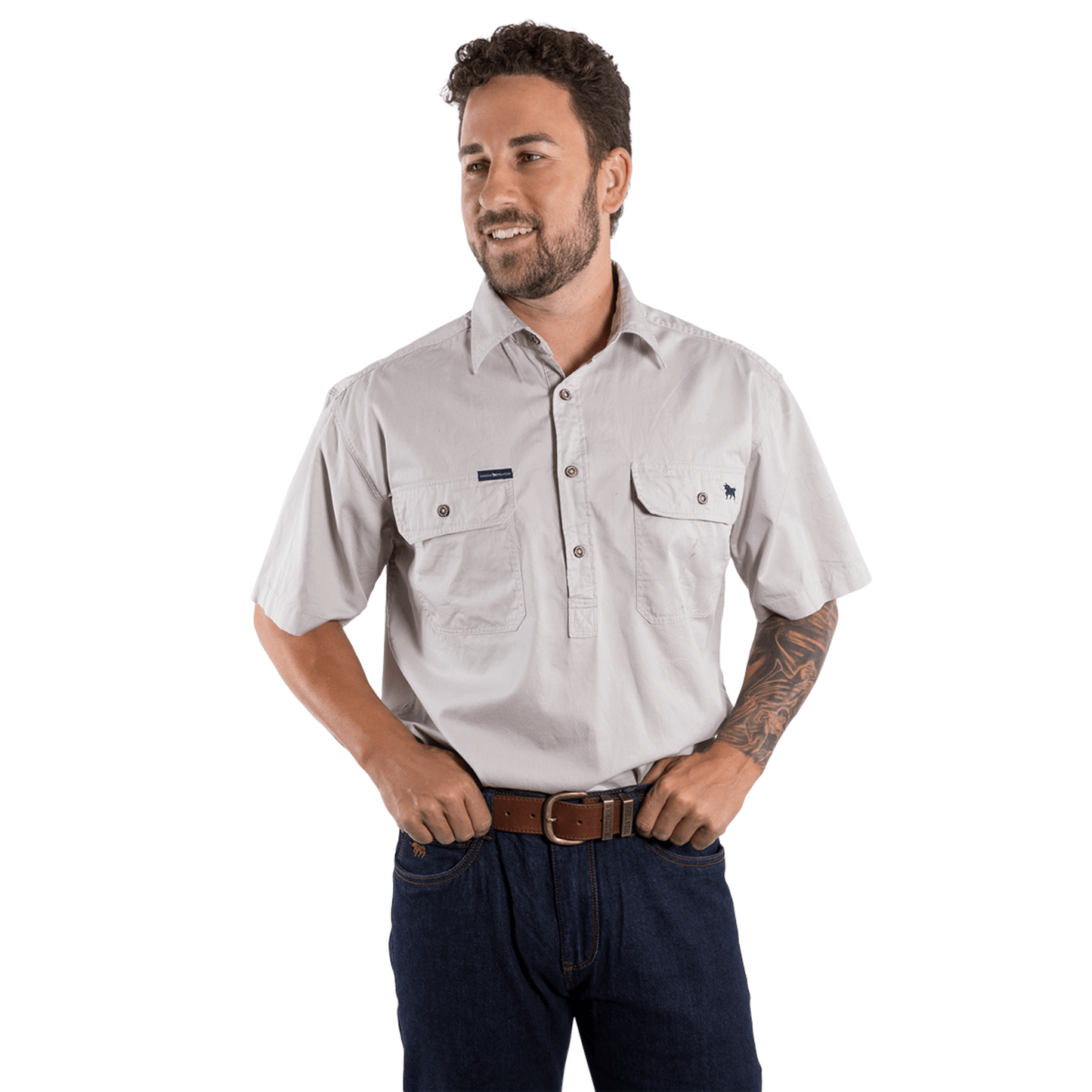 Ringers Western - Men's Pack Saddle Work Shirt - Beige