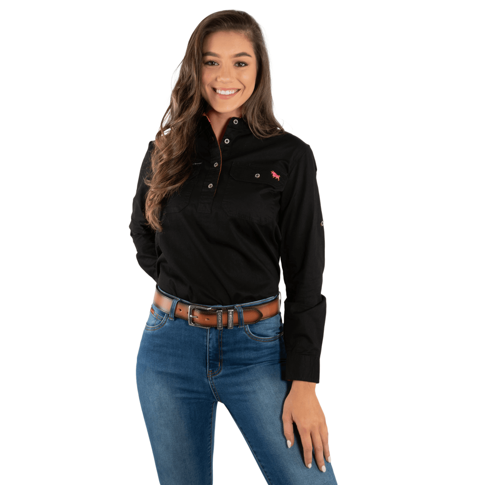 
                  
                    Ringers Western - Women's Pentecost River Half Button Work Shirt - Black / Melon
                  
                