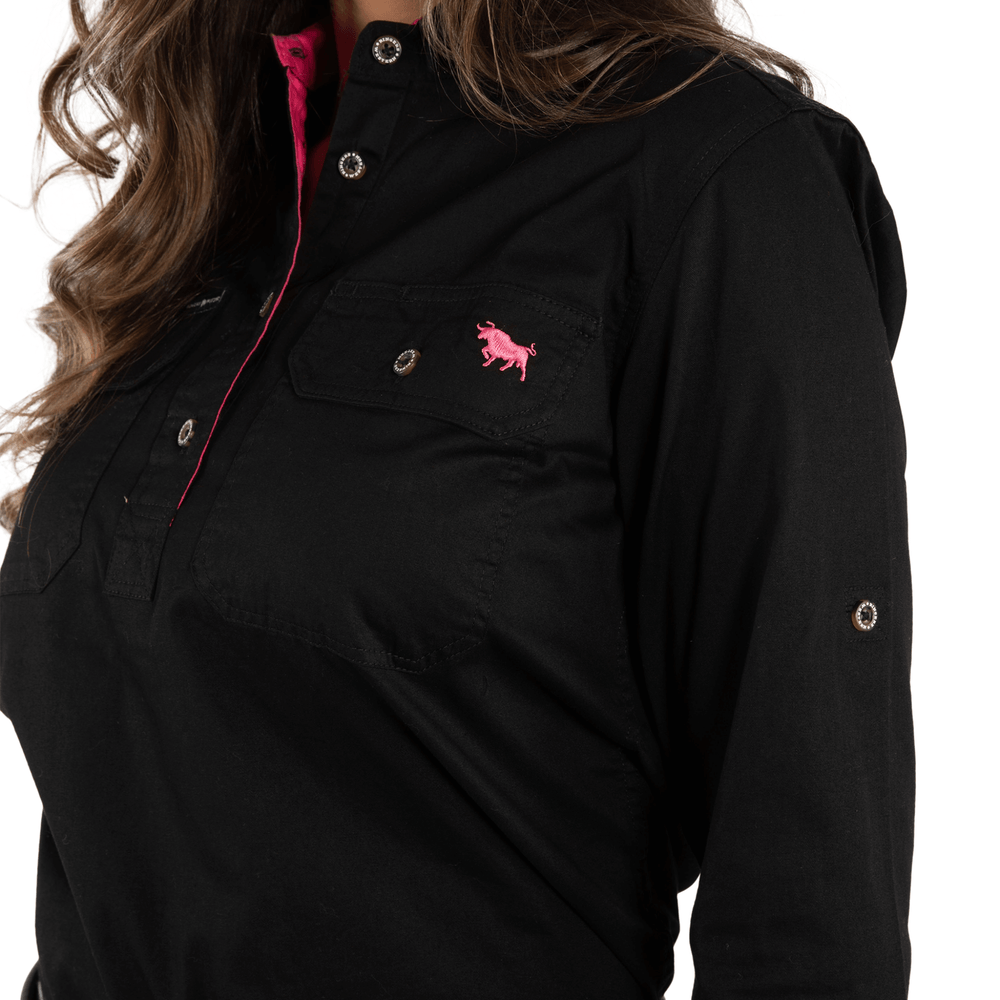 
                  
                    Ringers Western - Women's Pentecost River Half Button Work Shirt - Black / Melon
                  
                