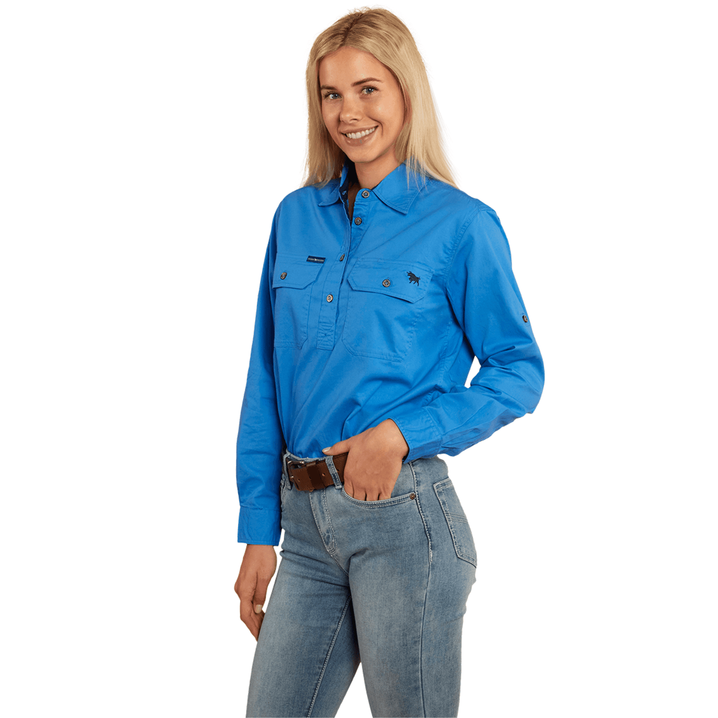 Ringers Western - Women's Pentecost River Half Button Work Shirt - Blue