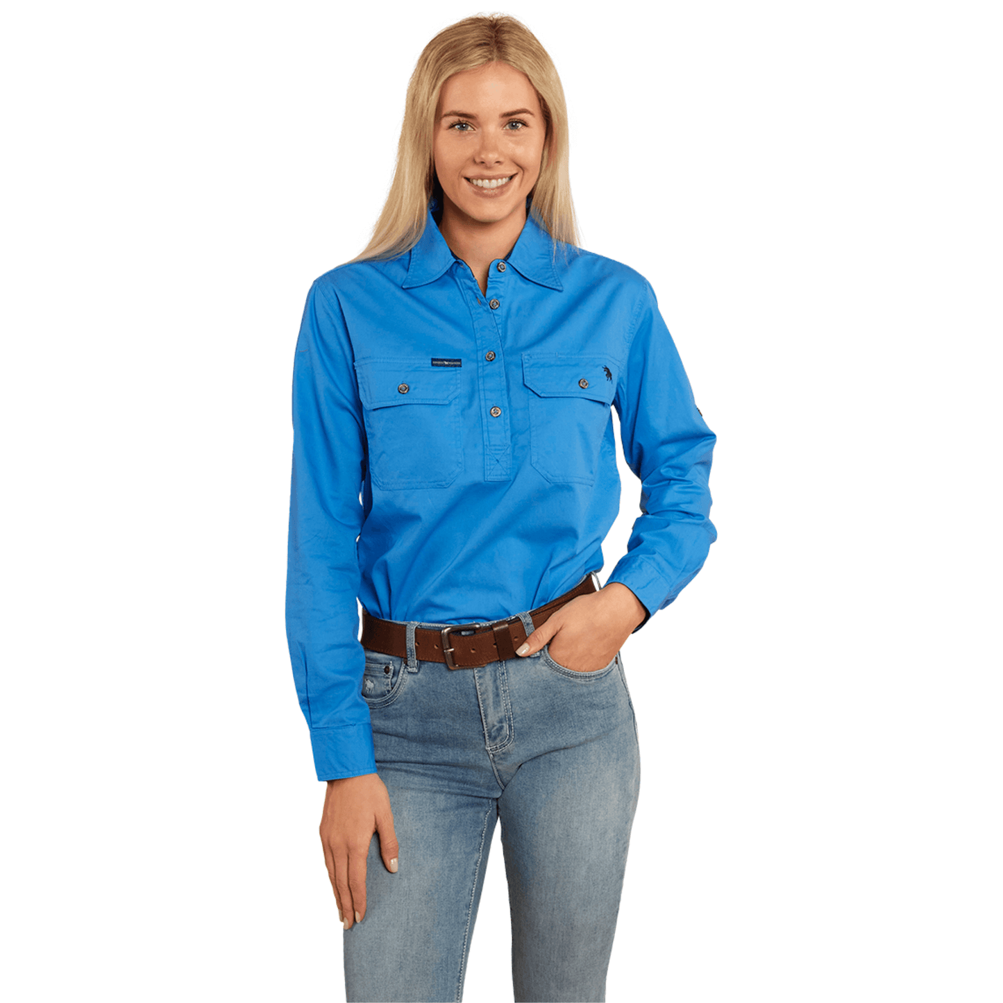 Ringers Western - Women's Pentecost River Half Button Work Shirt - Blue