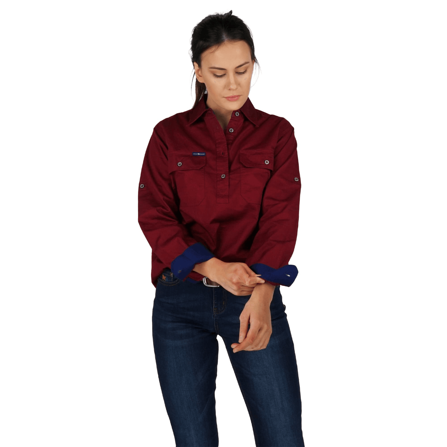 Ringers Western - Women's Pentecost River Half Button Work Shirt - Burgundy
