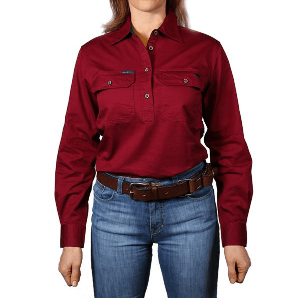 
                  
                    Ringers Western - Women's Pentecost River Half Button Work Shirt - Burgundy
                  
                