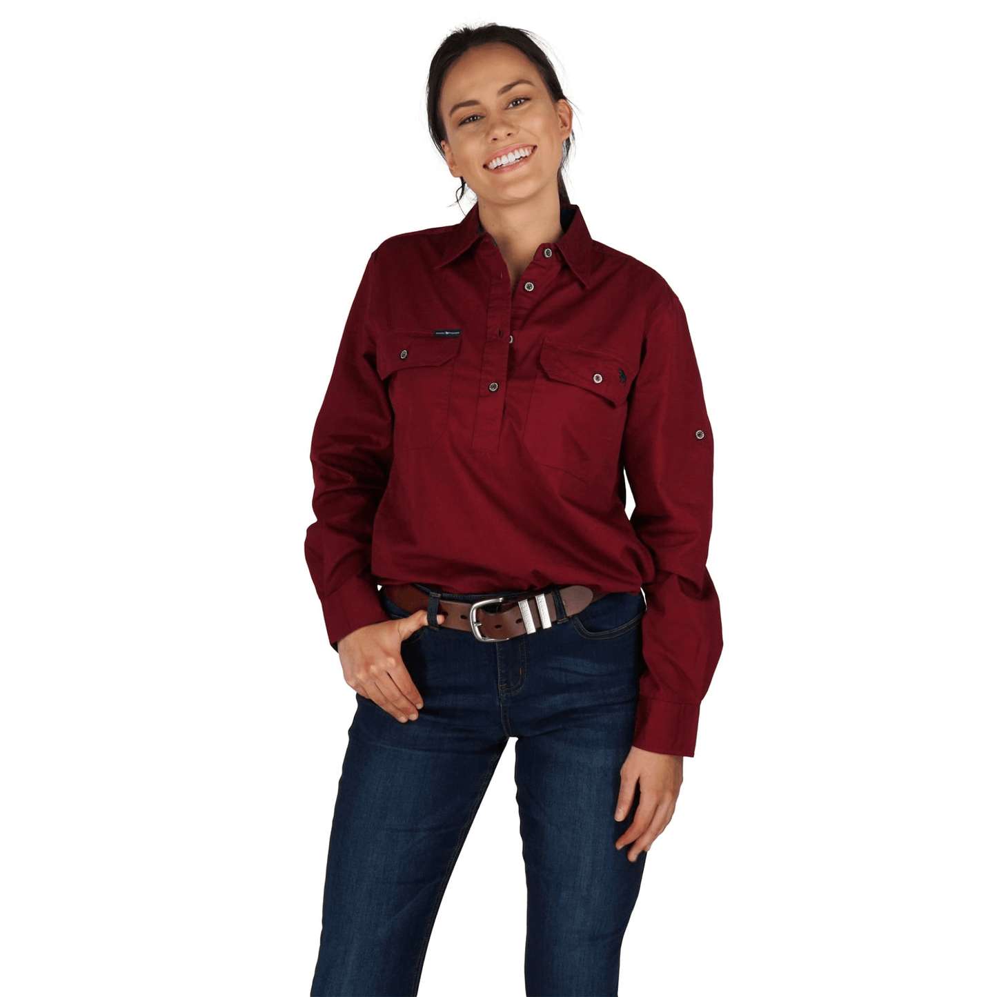 Ringers Western - Women's Pentecost River Half Button Work Shirt - Burgundy