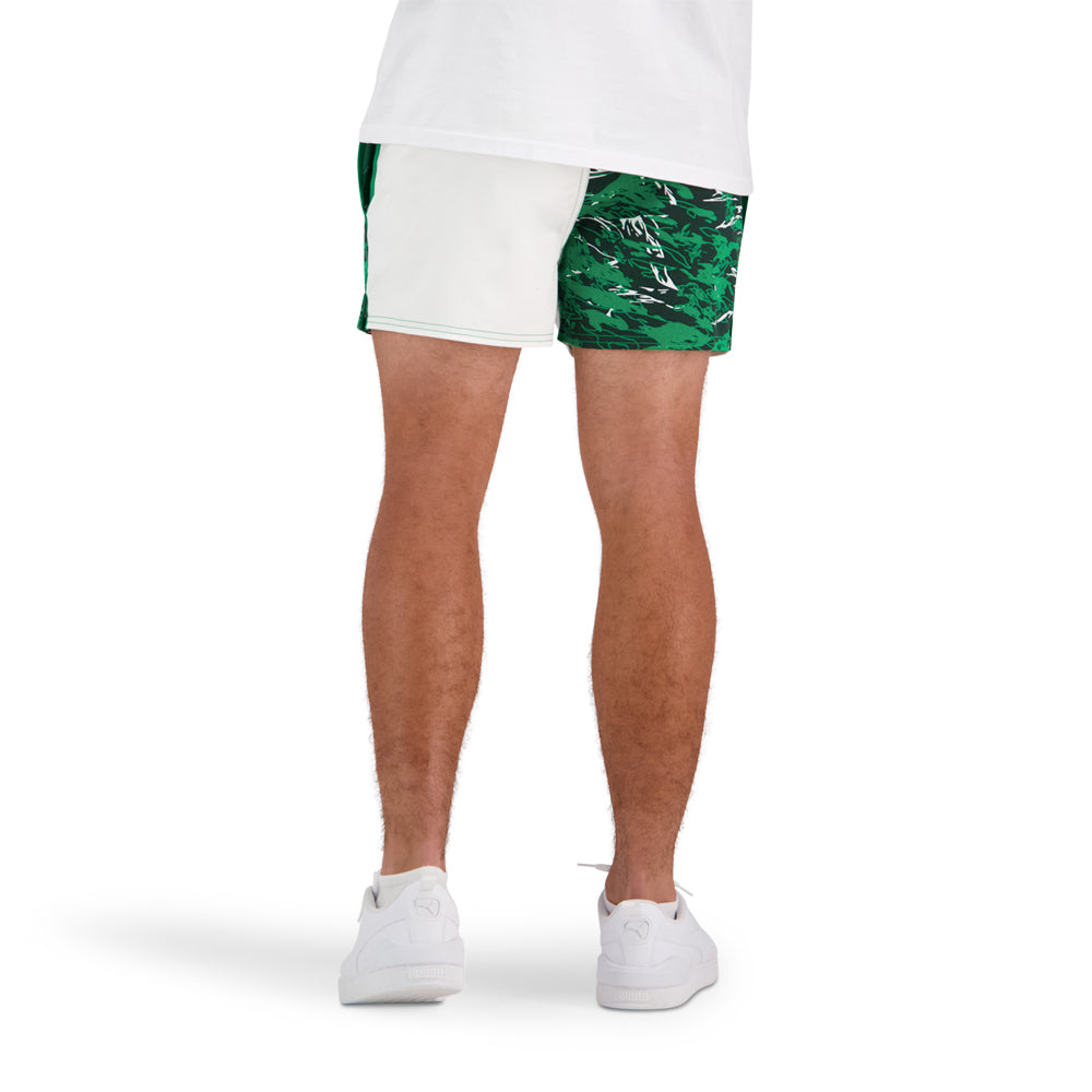 
                  
                    Rear view of man wearing militia green Canterbury rugby clothing
                  
                