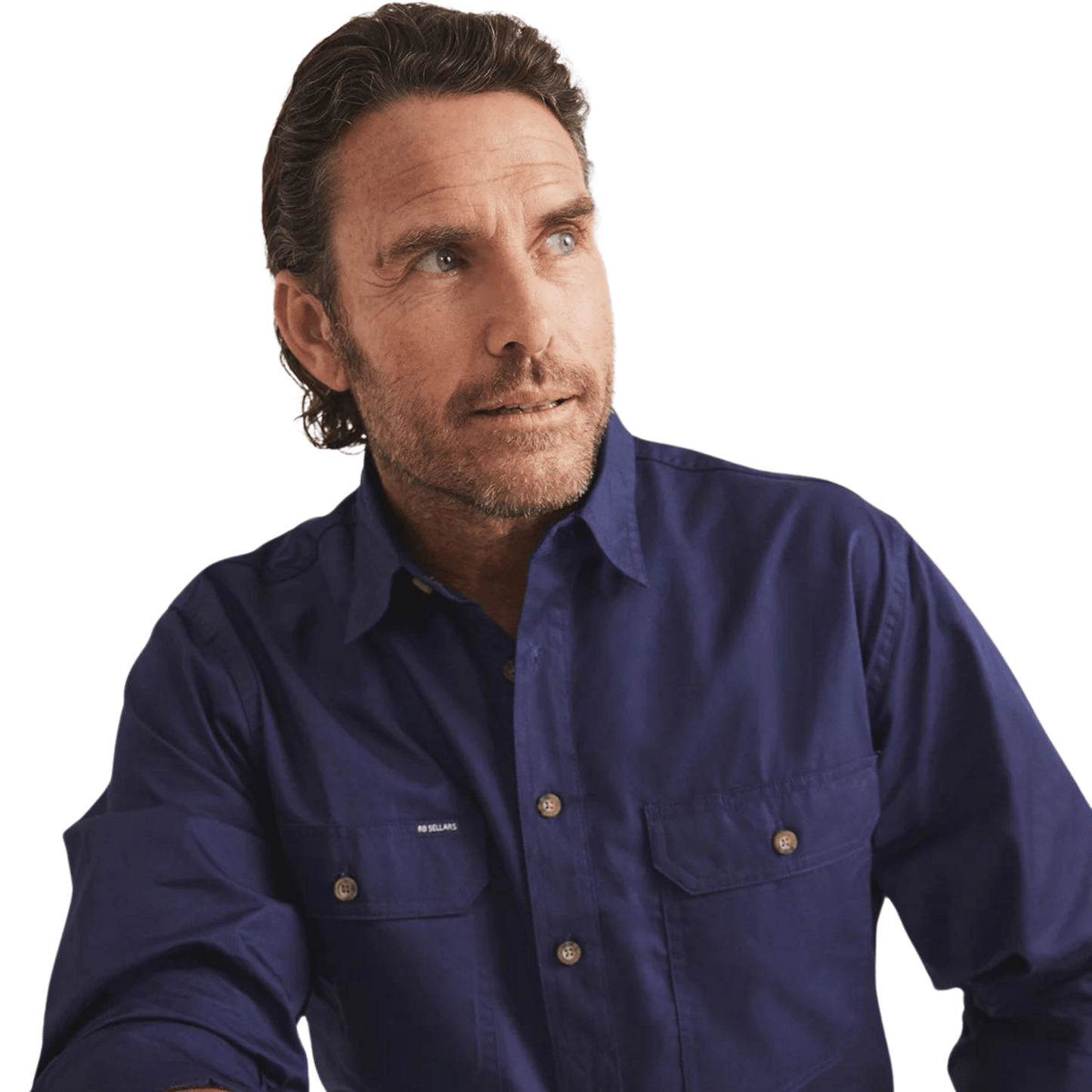 RB Sellars Men's Burton Half Button Light Weight Work Shirt - Navy