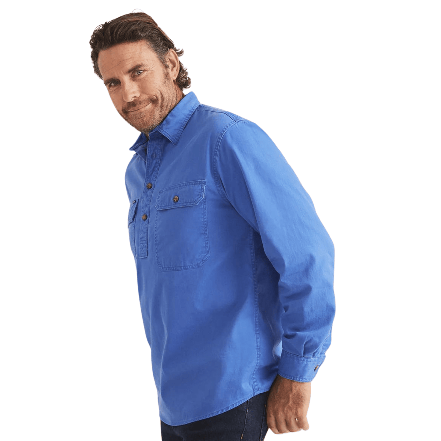 RB Sellars Men's Burton Half Button Heavy Weight Work Shirt - Blue