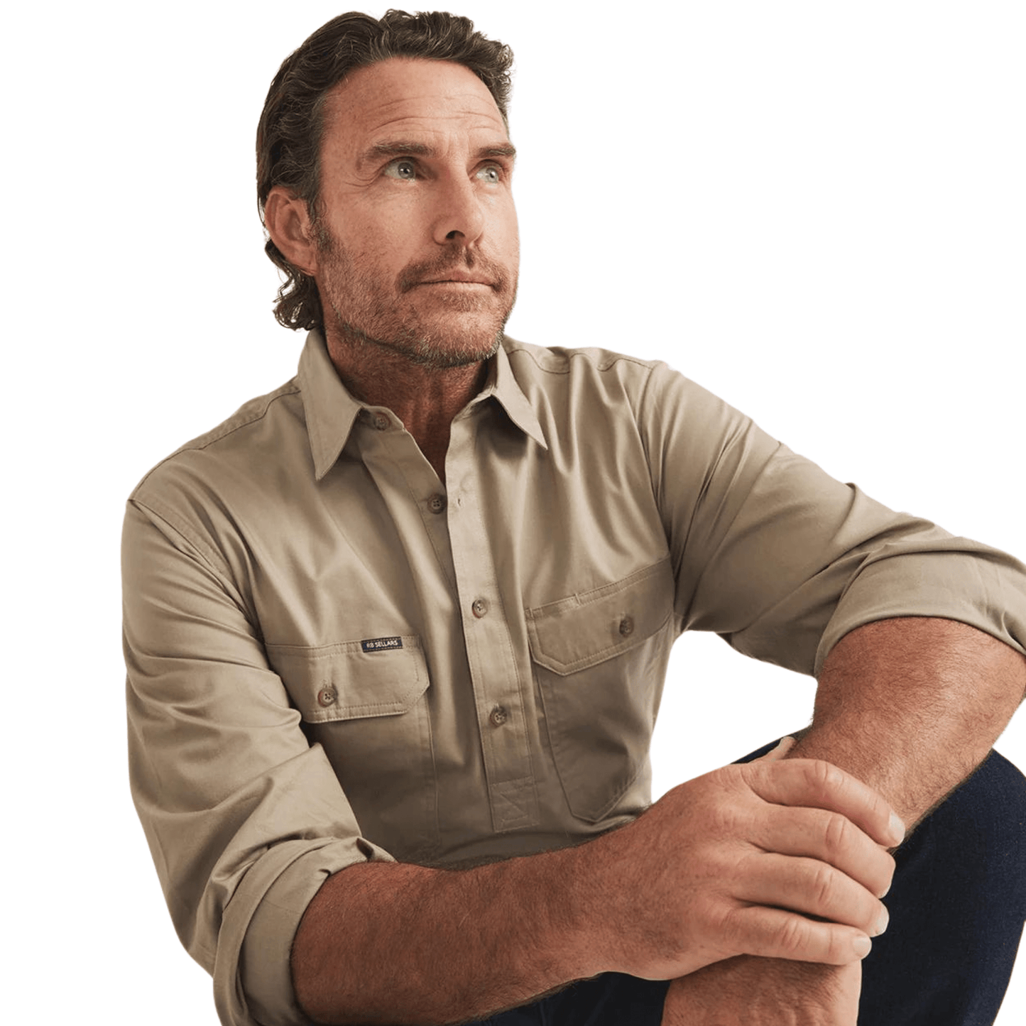 RB Sellars Men's Burton Half Button Light Weight Work Shirt - Khaki
