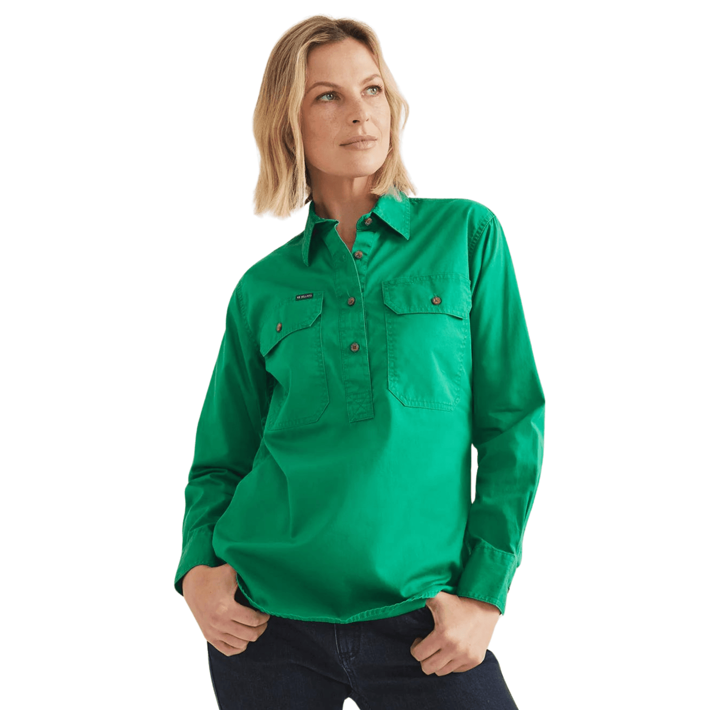 RB Sellars Women's Sandy Half Button Light Weight Work Shirt - Emerald