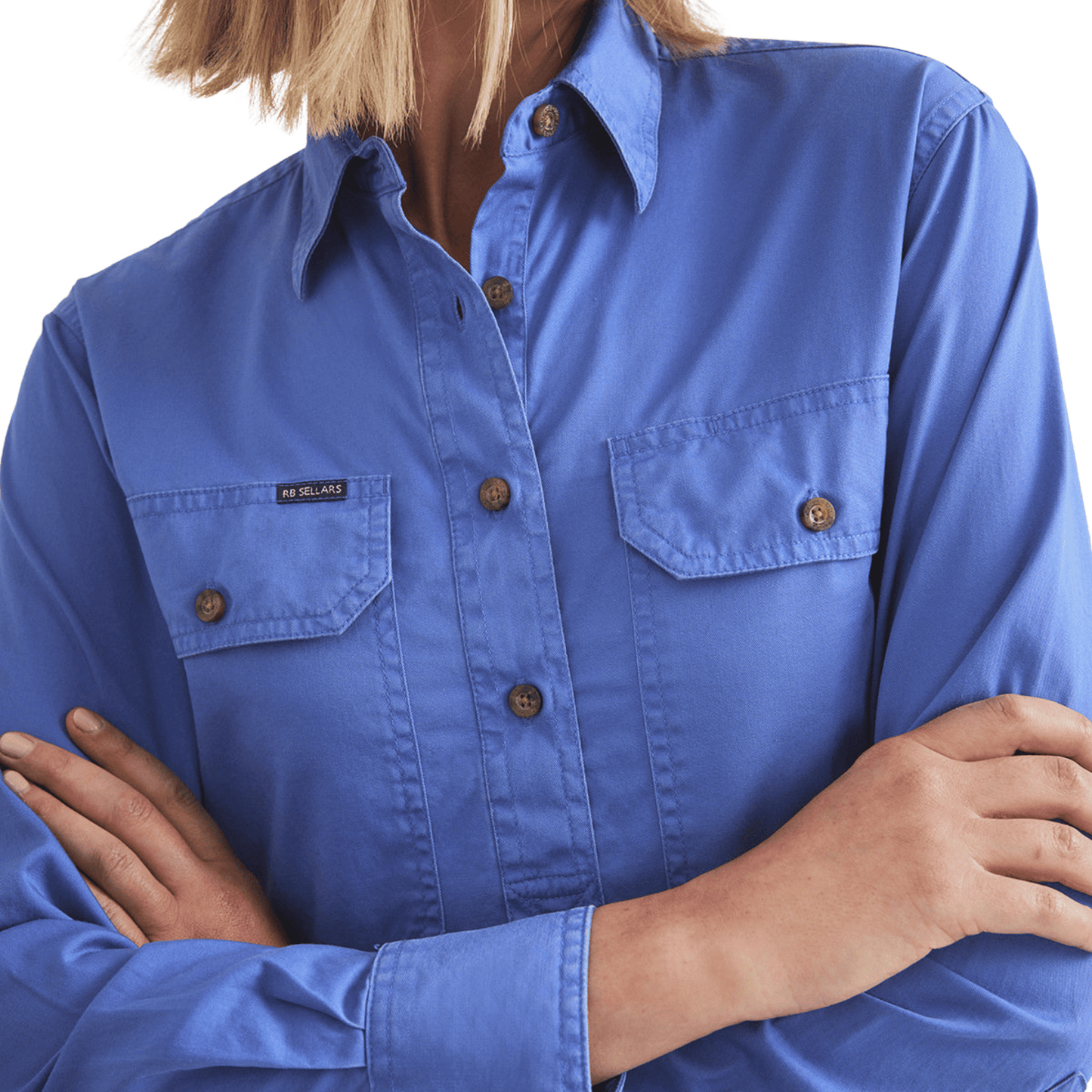 RB Sellars Women's Sandy Half Button Light Weight Work Shirt - Blue