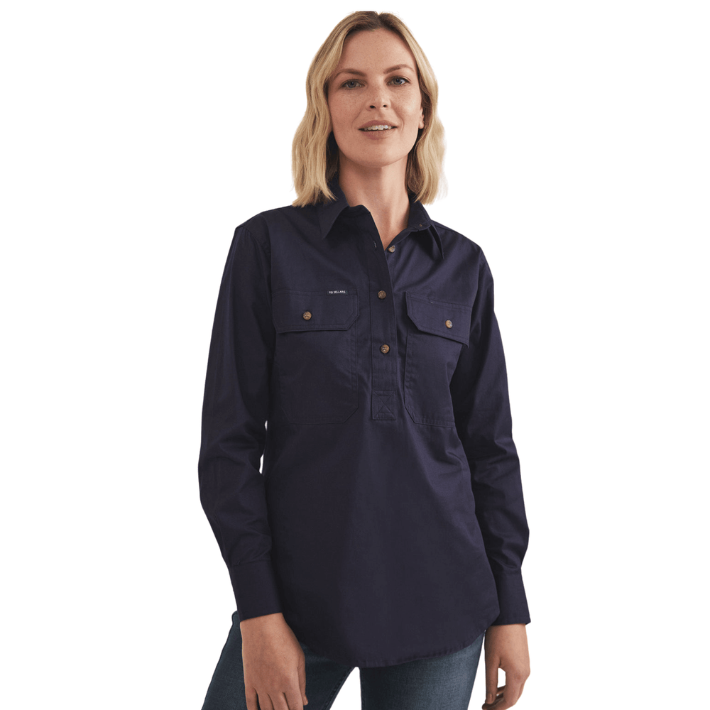 RB Sellars Women's Sandy Half Button Australian Work Shirt - Navy