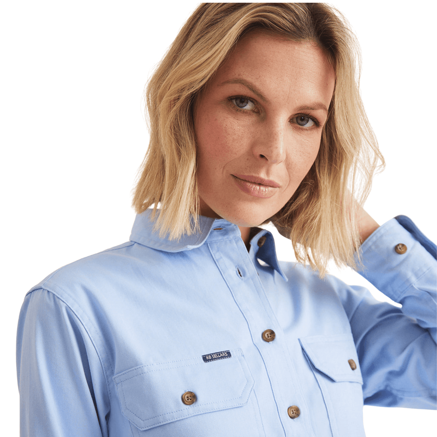RB Sellars Women's Sandy Half Button Light Weight Work Shirt - Pale Blue