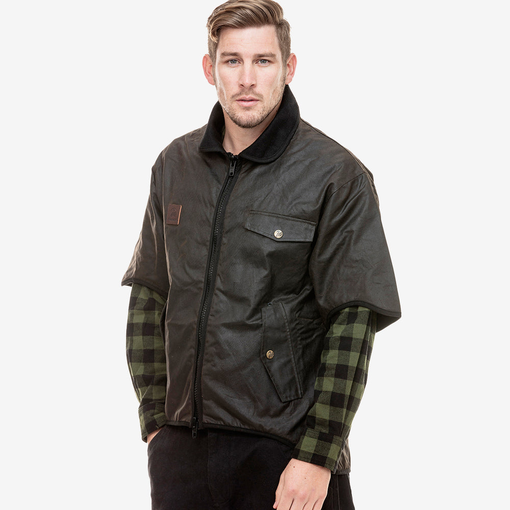 
                  
                    Model showcasing Swanndri clothes such as the jacket and bushshirt
                  
                